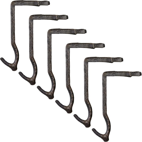 Lulu Decor,100% Cast Iron 10" Stocking Holder for Mantle Holds Up to 9 lbs Low Profile Design with Rubber Grip Ideal for Christmas Stockings Garland Holder Simple Natural Branch Shape (Set of 6)