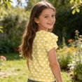 thumbnail image 5 of Dwellite Girls' V-Neck T-Shirts 3-13 Years Short Sleeve Cute Summer Tee Shirts Baggy Plain Soft Tops Yellow 130, 5 of 6
