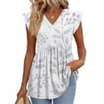 thumbnail image 2 of ADSSDQ Womens Summer Print Tank Tops 2026 Babydoll Shirts Ruffle Sleeve Spring Dressy Casual Loose Blouses White 2XL, 2 of 7