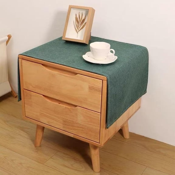 Reusable Linen Nightstand Cover, Small Table Cloth Dustcover for End Table and Dresser Top, Single Color Rectangle Tablecloth for Bedroom Home Decor (Dark Green)