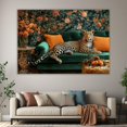 thumbnail image 6 of Mudket Framed Leopard on Green Velvet Sofa Canvas Wall Art, Leopard Print Living Room Wall Decor, Floral Animal Wall Art Ready to Hang - 12"L x 8"W, 6 of 10