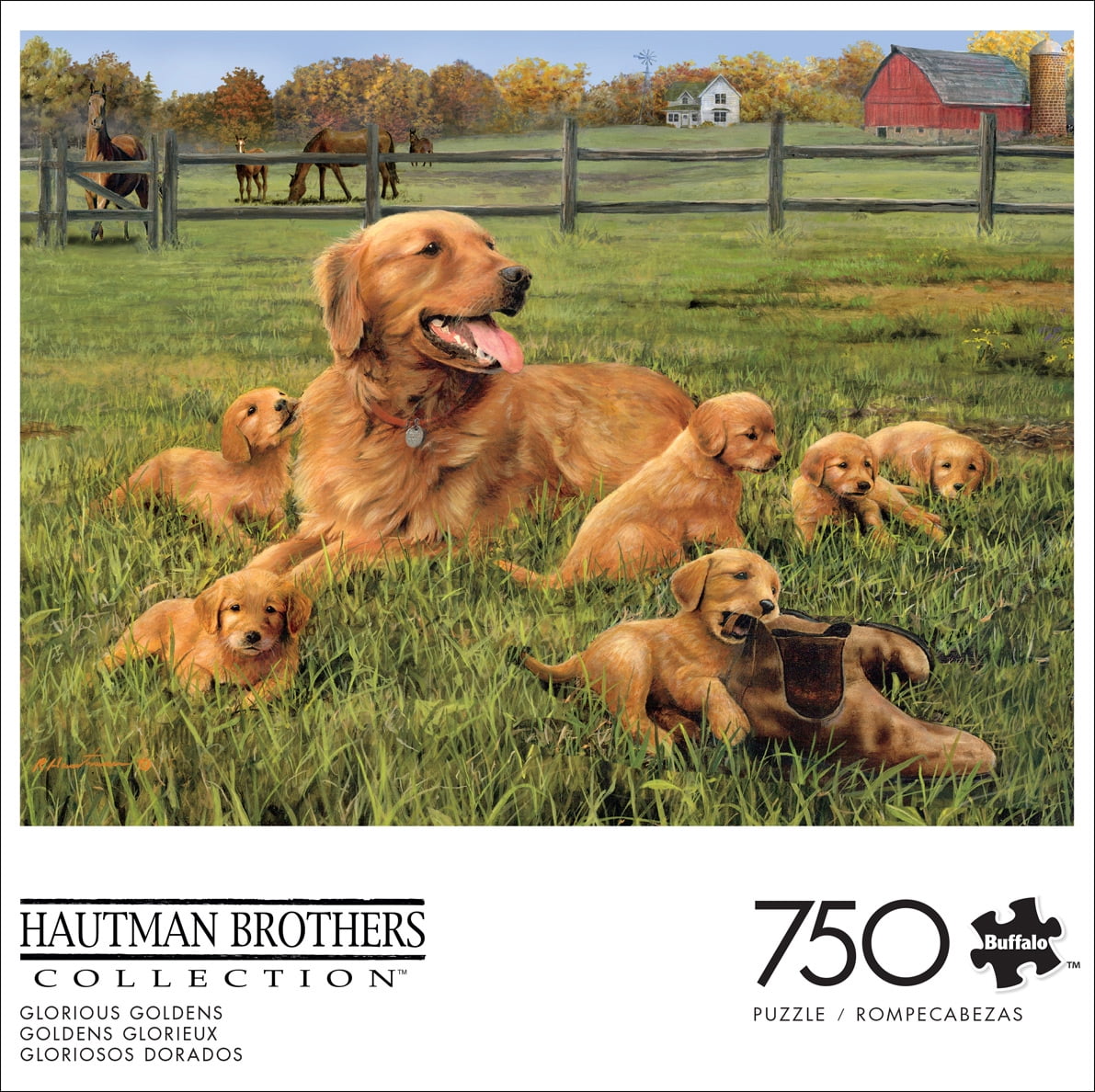 Buffalo Games Robert Hautman Glorieux Goldens Casse-Tête de 750 Pcs pour Adultes Casse-Tête Stimulant Parfait pour les Soirées de Jeux - Casse-Tête Fini Taille 24 x 18