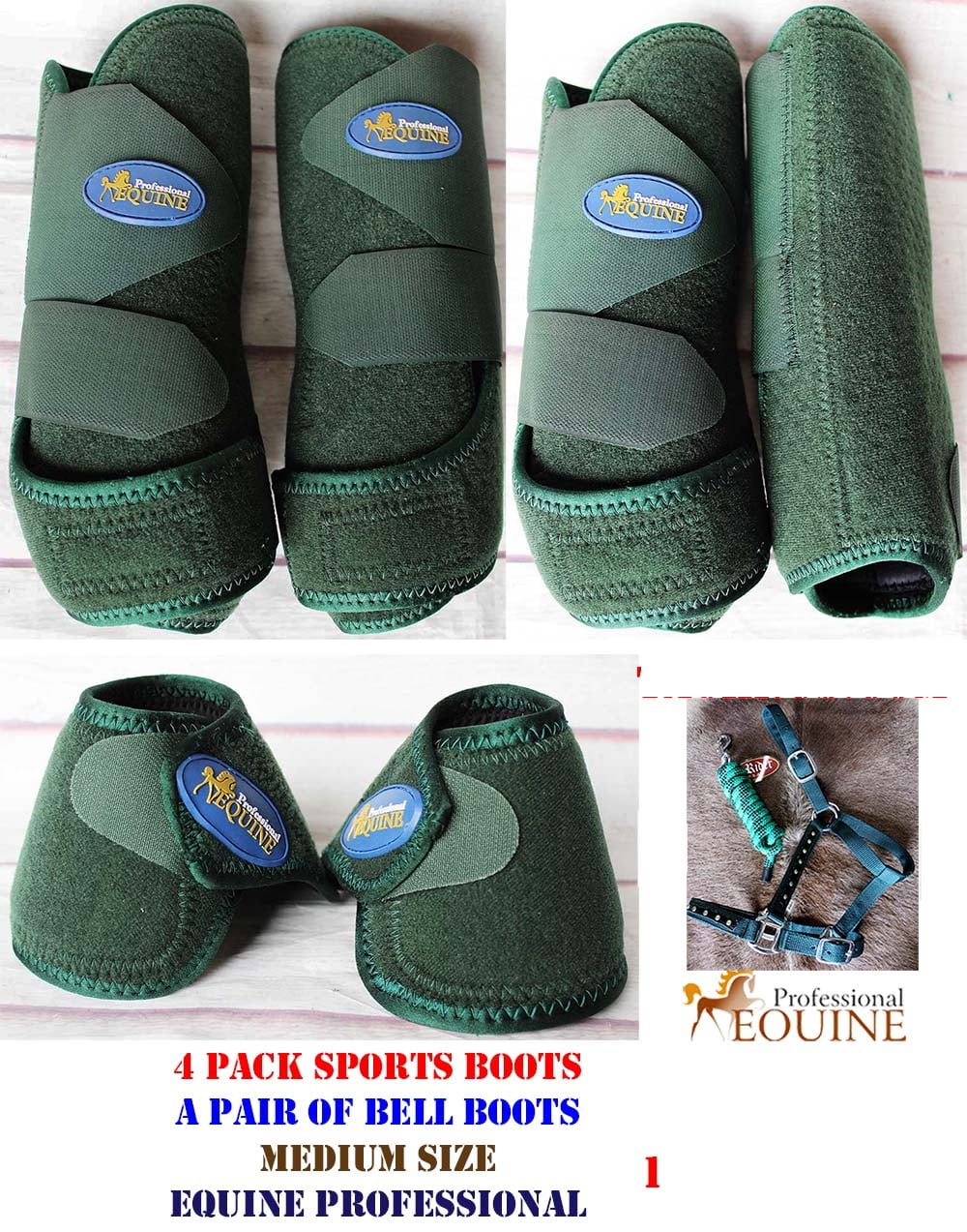 Horse Professional Equine Sports Medicine Splint Bell Boots Green COMBO