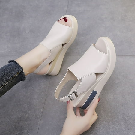

Dyfzdhu Wedge Sandals For Women Sandals For Women Fashion Solid Wedges Casual Buckle Roman Shoes Sandals