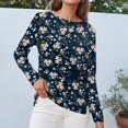 thumbnail image 5 of WTOBBY Stylish Women's Casual Slit Hem Floral Print T-Shirt, Round Neck Long Sleeve Top with Comfortable Fit for Ladies Fashion and Daily Activities,Navy 2XL, 5 of 5