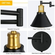 Oumilen SWING ARM Bedroom, Bedside Reading Wall Sconce, Brass & Black