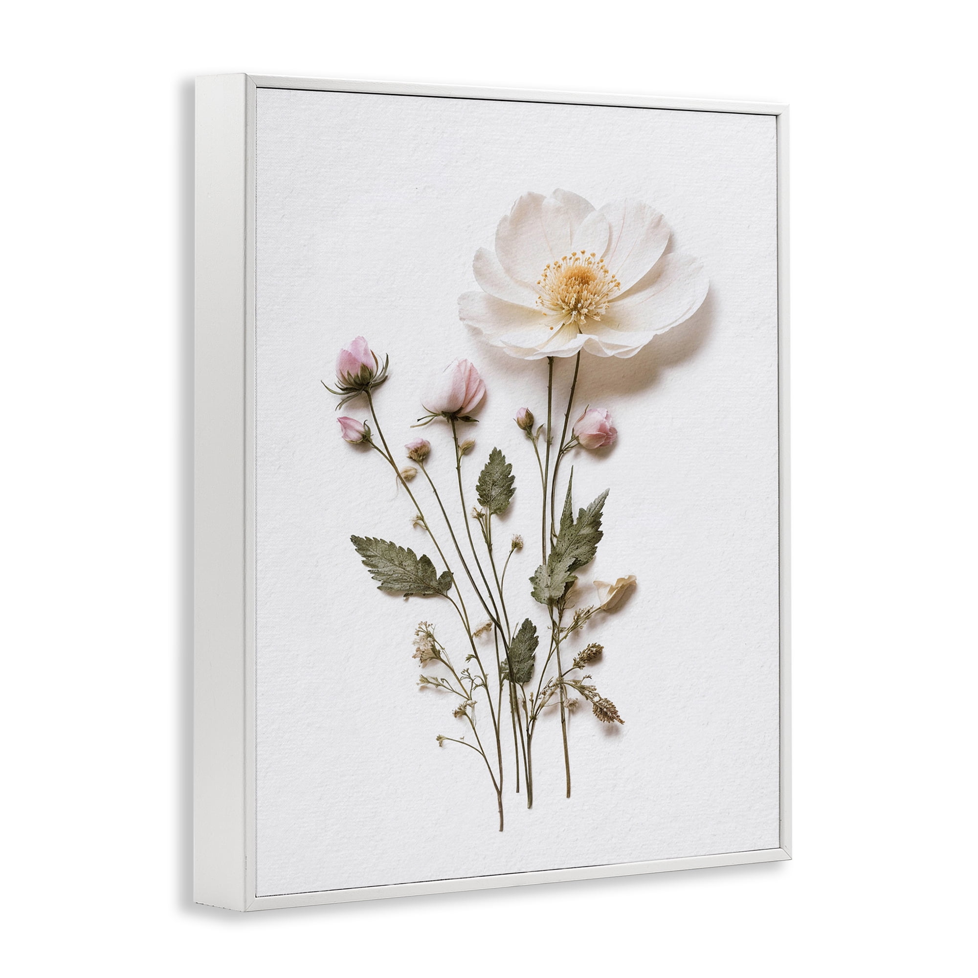 Simple Pressed Flowers White Framed Giclee Art, design by Lettered and Lined