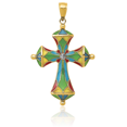 thumbnail image 3 of 14K Solid Yellow Gold Multi-color Holy Cross Necklace Religious Chain Pendant Jesus Christ Charm, 3 of 8