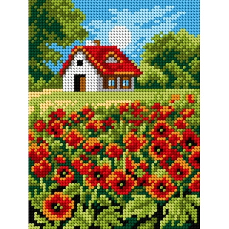 UPC: 5902067305898 | Needlepoint canvas for halfstitch without yarn Poppies 2874E – Printed Tapestry Canvas