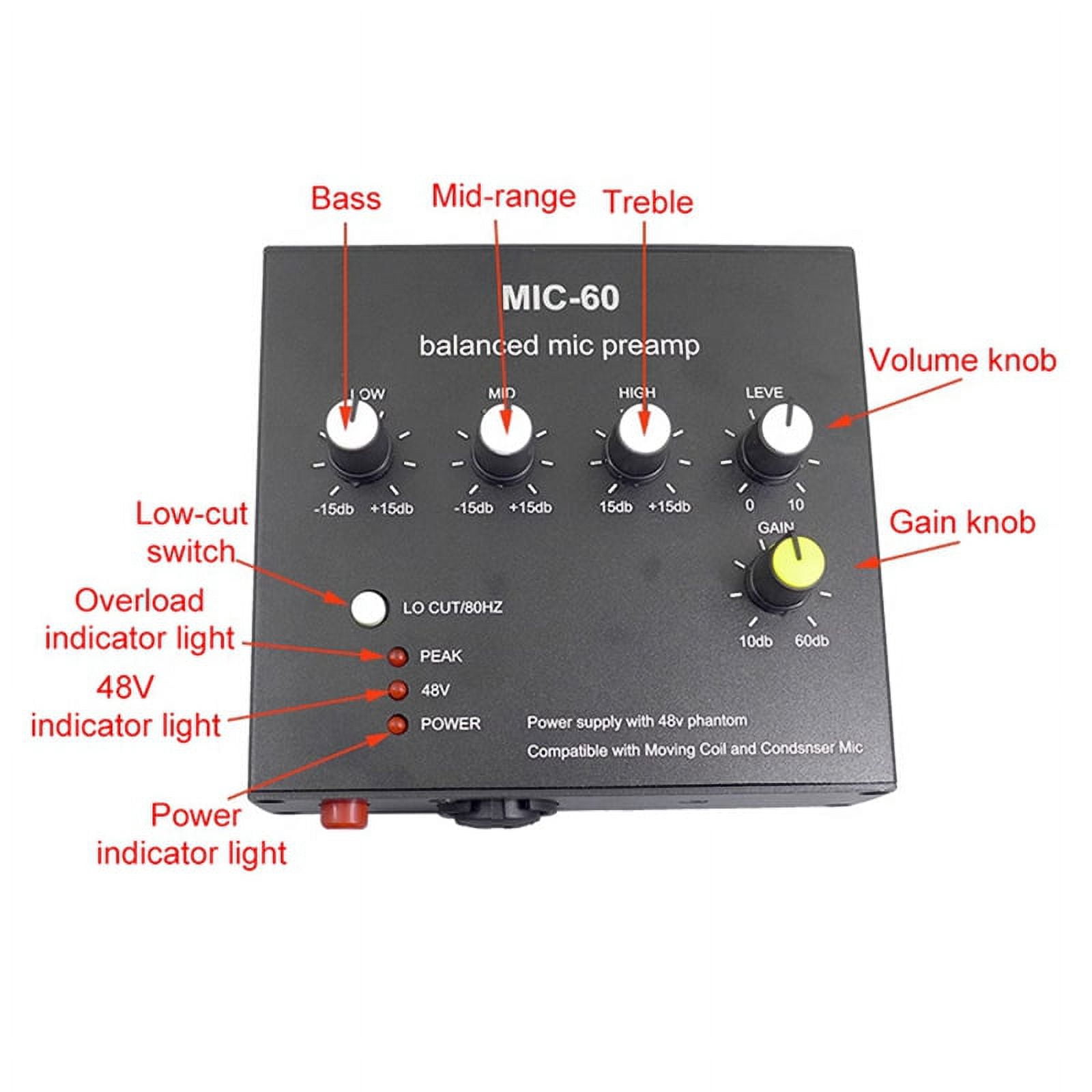 MIC-60 3-Band Equalizer Balanced Mic Preamp Microphone Preamplifier with DC Cable and 6.5mm Cable