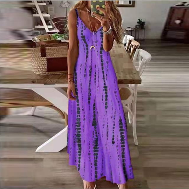 Fankiway Robe Décontractée à Dos Nageur et Col en V pour Femmes Printemps et Été Robe de Plage Grande Taille