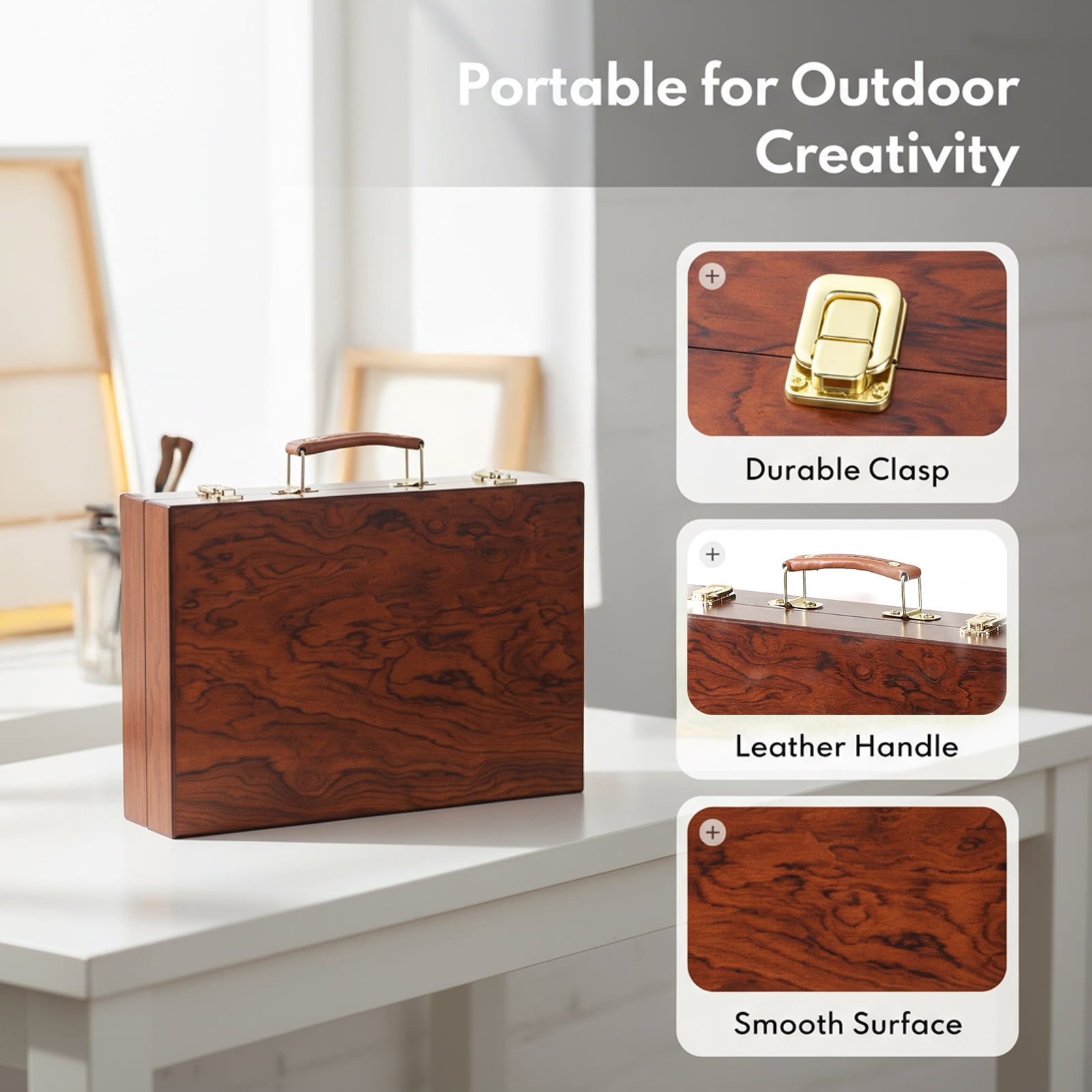 Professional Wooden Art Kit Double Door Design With Oil Pastels, Acrylic Paints & Colored Pencils, Complete Office Art Supplies