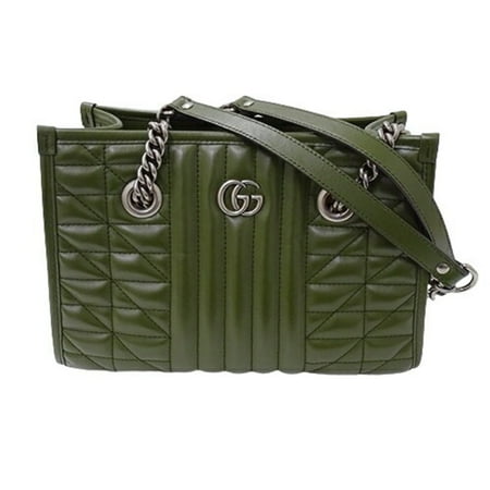 Pre-Owned GUCCI Women's Tote Bag Chain Shoulder Leather GG Marmont Green 681483 (Good)
