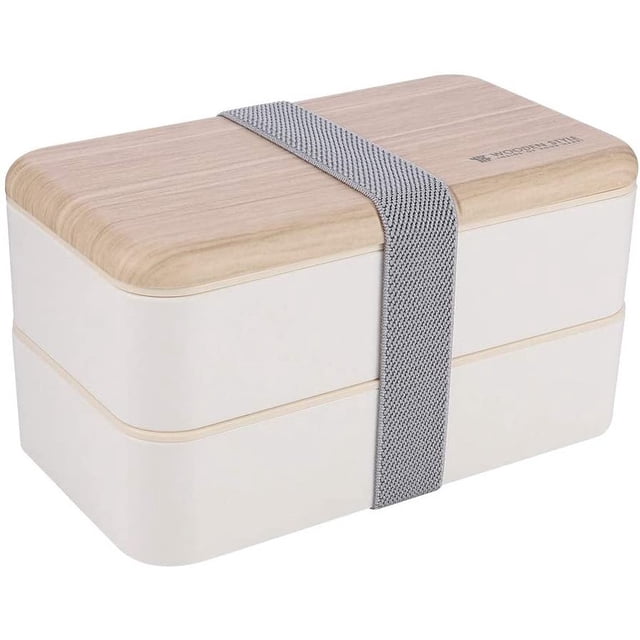 Bento Box, Fiambrera Infantil, Fiambrera Infantil Fiambrera Doble Fiambrera Fiambrera Woody, Apto para Lavavajillas, Apto para Microondas, Libre de Contaminantes BPA (Blanco) Adepaton LN-2242-1