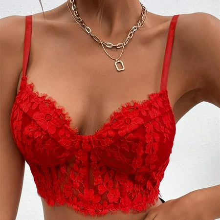 

ONHUON Women Lingerie Corset Lace Floral Bralette Bralet Bra Tank Cami Crop Underwear