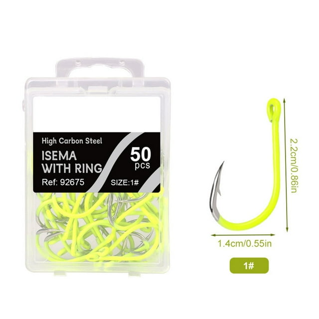 50 Pcs Hameçons Fluorescents pour la Pêche à la Carpe Cercle Unique Hameçon de Mer