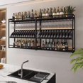thumbnail image 2 of Wall Mounted Wine Rack with LED Lighting Glass Holder, Liquor Bottles Shelves Display Storage Organizer Hanging Long Stemware Goblet Metal for Home Mini Bar Cellar Black, 2 of 6
