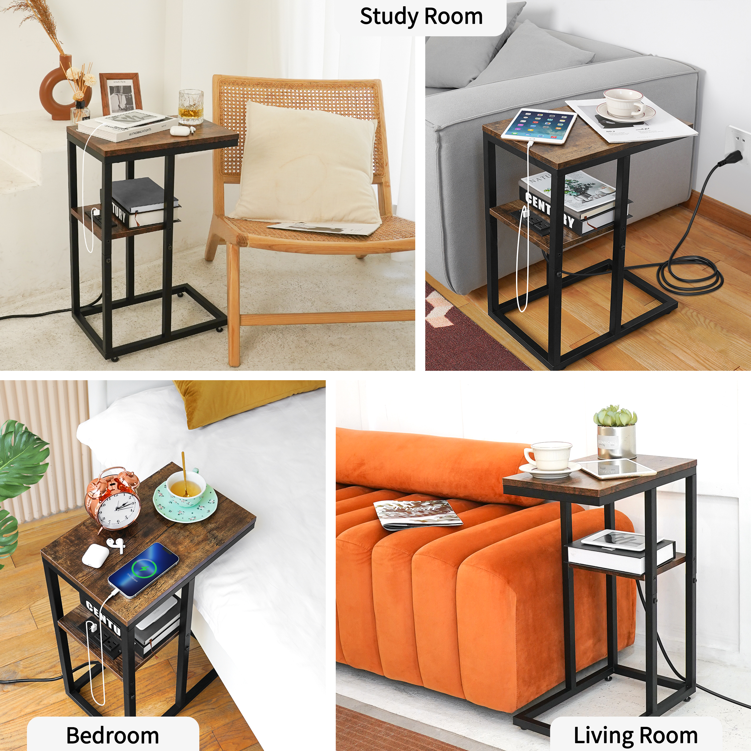 Yoobure C-Shaped Side Table, Rustic Brown photo 4
