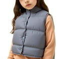thumbnail image 2 of Cropped Vests for Girl Winter Warm Fashion Sleeveless Puffer Jacket Casual Button Quilted Outerwear New Lightweight Puffer Vests Girls Gray 7-8 Years, 2 of 5