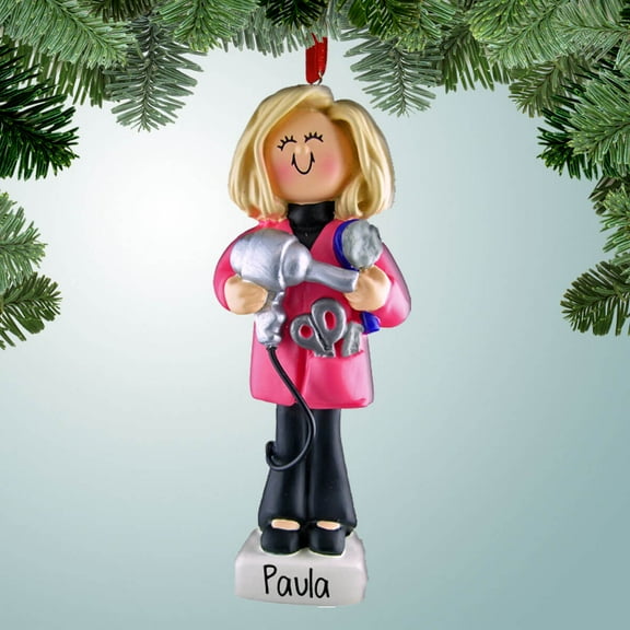 Personalized Hairdresser with Silver Dryer - Blonde Hair Christmas Ornament - Spa - Day of Beauty - Salon - Girls Day Out