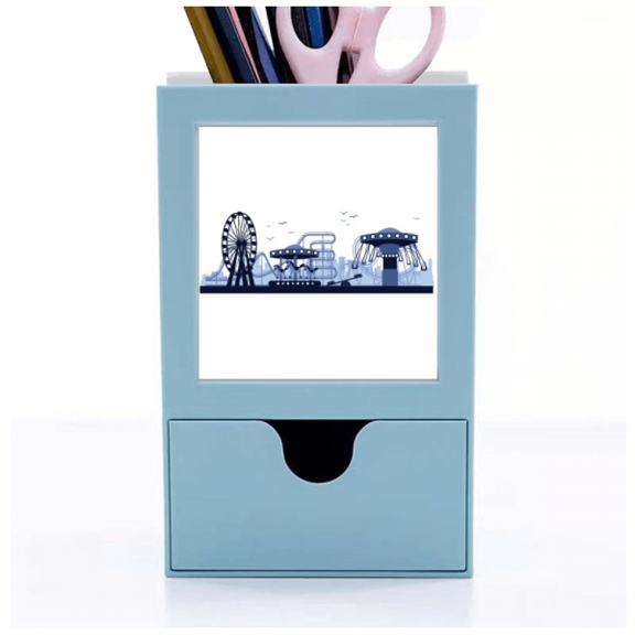Amusement Park Blue Facilities Outline Desk Supplies Organizer Pen Holder Card