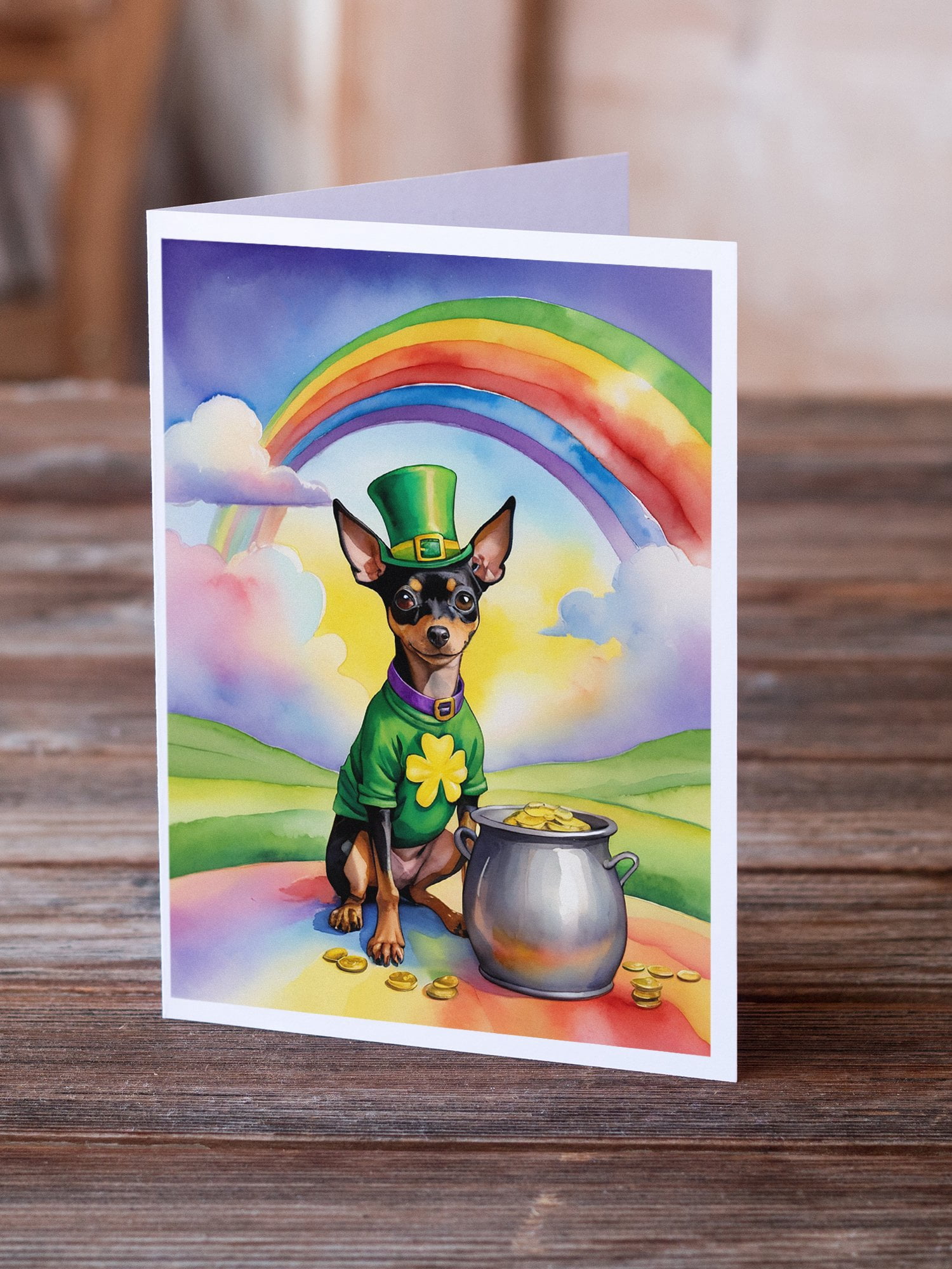 Miniature Pinscher St Patrick's Day Greeting Cards Pack of 8 7 in x 5 in