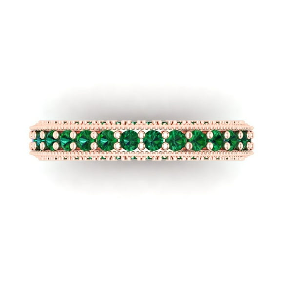 1.44 ctw Wedding Band for Women - 18K Rose Gold Simulated Emerald Stackable Eternity Ring