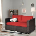 thumbnail image 3 of Patiojoy 2-Piece Patio Wicker Corner Sofa Set Rattan Loveseat with Removable Cushions Red, 3 of 7
