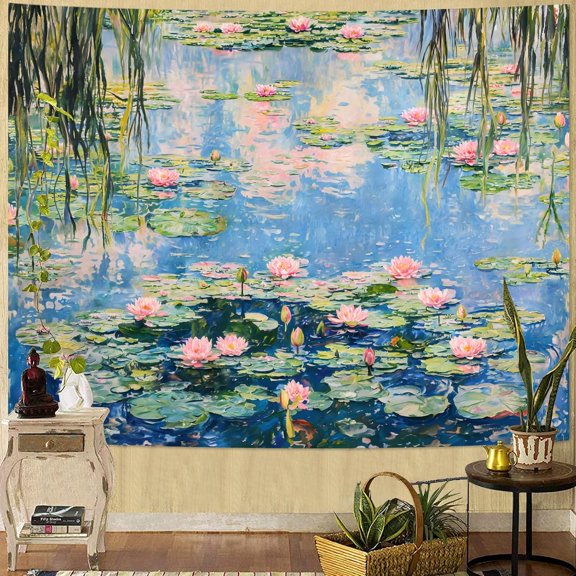 Yeoiat Monet Tapestry Water Lilies Wall Tapestry, Floral Tapestries for Bedroom Art Tapestries Wall Hanging for Bedroom Living Room 50"x60"
