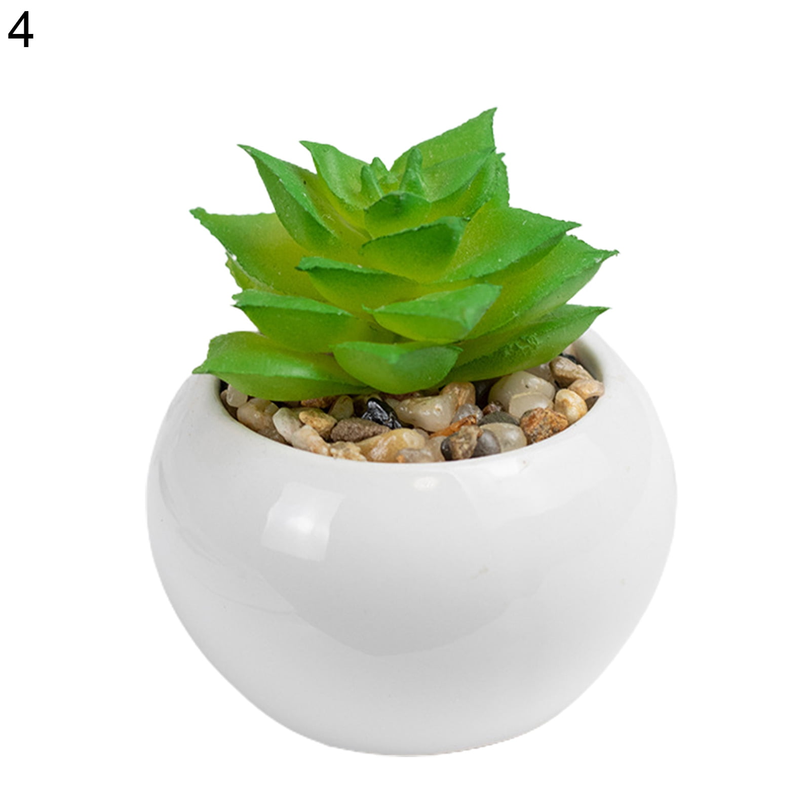 Miniature Artificial Succulents, Indoor Fake House Plants in Round White Geometric Ceramic Pots