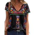 thumbnail image 1 of Apvirdy - Camisas Mexicanas con Cuello en V para Mujer, Manga Corta, Bordadas con Flores, Estilo Étnico Suelto Campesino, 1 of 2