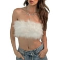 thumbnail image 1 of Faithtur Women Rave Bandeau Off Shoulder Solid Color Plush Patchwork Back Zipper Tube Tops for Party Nightclub, 1 of 8