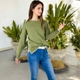 thumbnail image 5 of Women's Crew Neck Long Sleeve Knit Sweater with Contrast Trim and Ribbed Hem - Medium, Green, 5 of 6