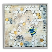 Stupell Industries Urban Beehive Pattern Bug Collage Graphic Art Gray Framed Art Print Wall Art, Design by Britt Hallowell