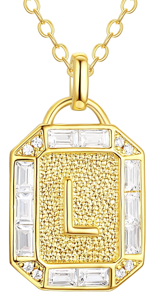 Adult 14KT Gold Flash Plated Initial Double Necklace Set with Simulated Diamonds