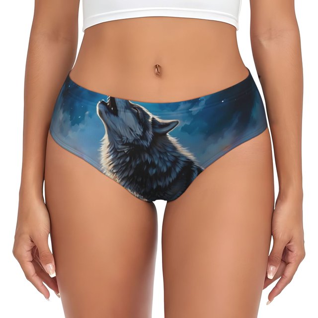 Fotbe Lonely Night Sky Wolf Calzones Estampados para Mujer – Ropa Interior de Algodón, Cómoda, Suave y Elástica-XX-Large
