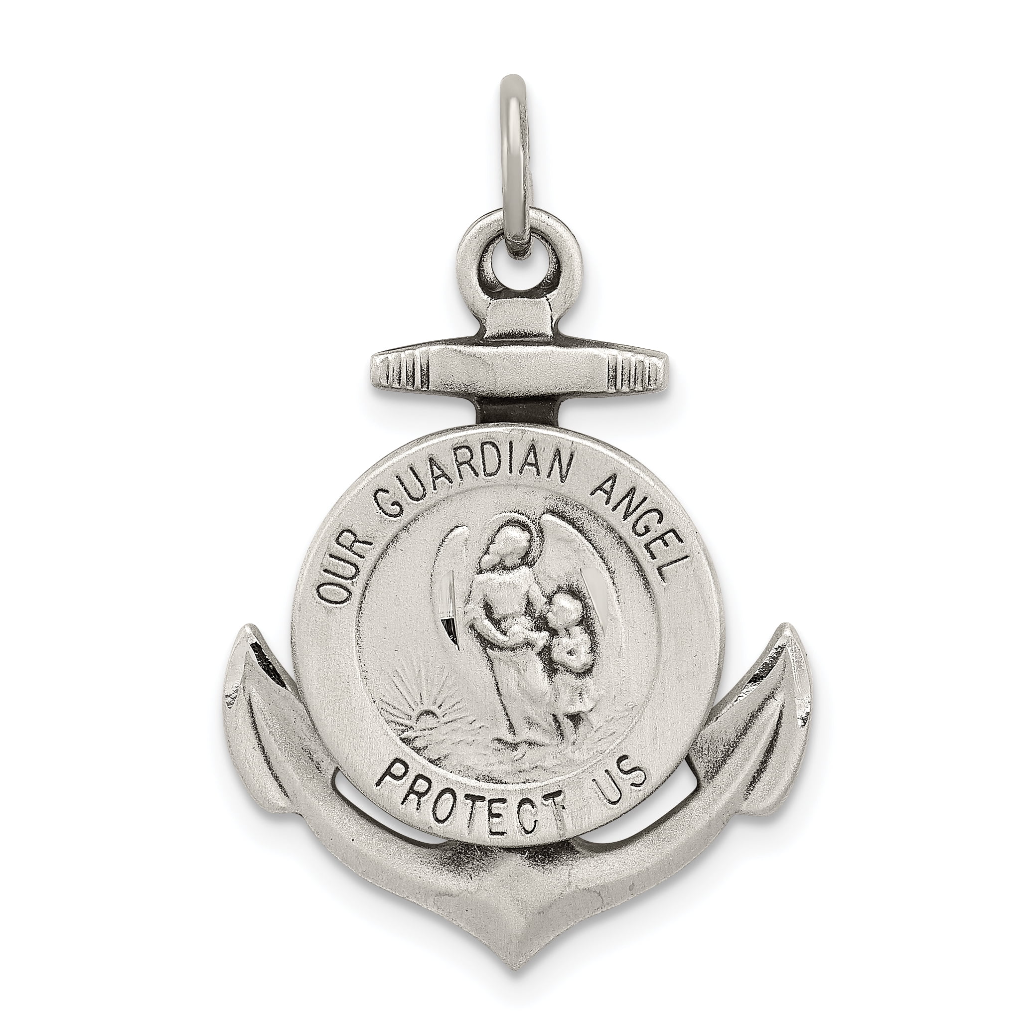 Guardian Angel With Prayer Medallion .925 Solid Sterling Silver Charm Pendant 