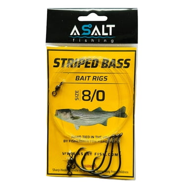 Asalt Fishing Striped Bass Bait Rigs Size 8/0 Circle Baitholder Hooks - 3 Pack