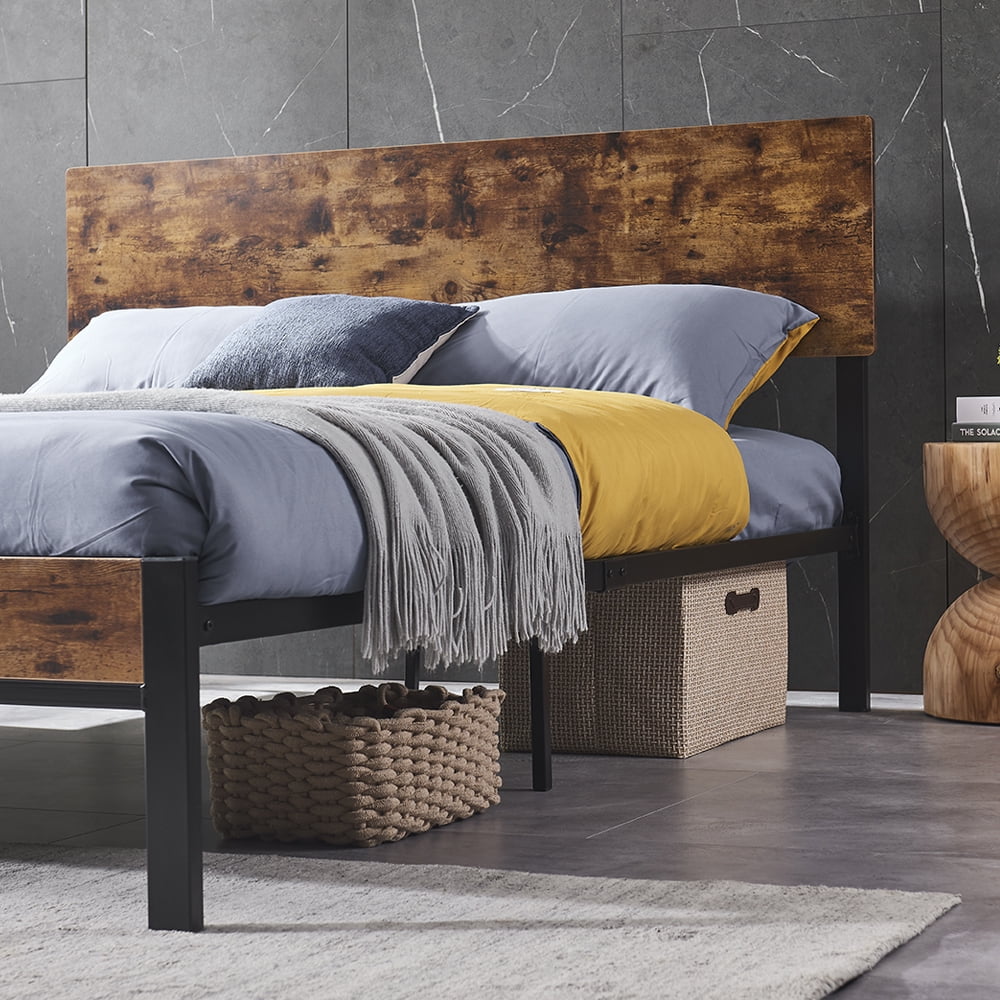 Private Jungle Full Size Metal Platform Bed Frame with Wooden Headboard and Footboard, No Box Spring Needed, Large Under Bed Storage,Dark Brown Private Jungle Full Size Metal Platform Bed Frame with Wooden Headboard and Footboard, No Box Spring Needed, Large Under Bed Storage,Dark Brown