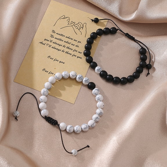 2Pcs Couples Bracelets Distance Relationship Bracelet for Boyfriend Girlfriend Women Men Lovers Friends