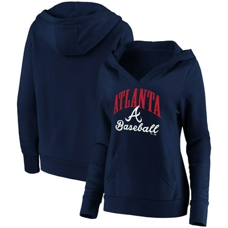 Atlanta Braves Fanatics Branded Women's Victory Script Crossover Neck Pullover Hoodie - Navy