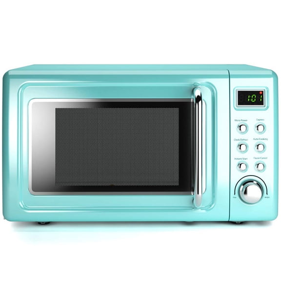 Costway 0.7 Cu.ft Retro Countertop Microwave Oven 700W LED Display Glass Turntable Green