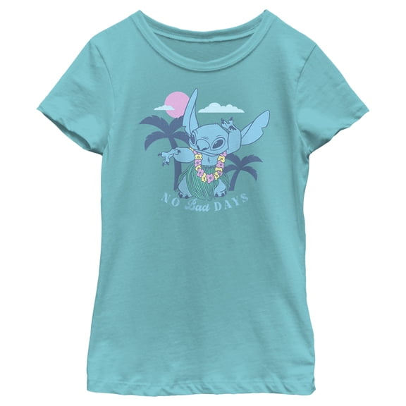 Girl's Lilo & Stitch No Bad Days Hula Stitch  Graphic Tee Tahiti Blue X Small