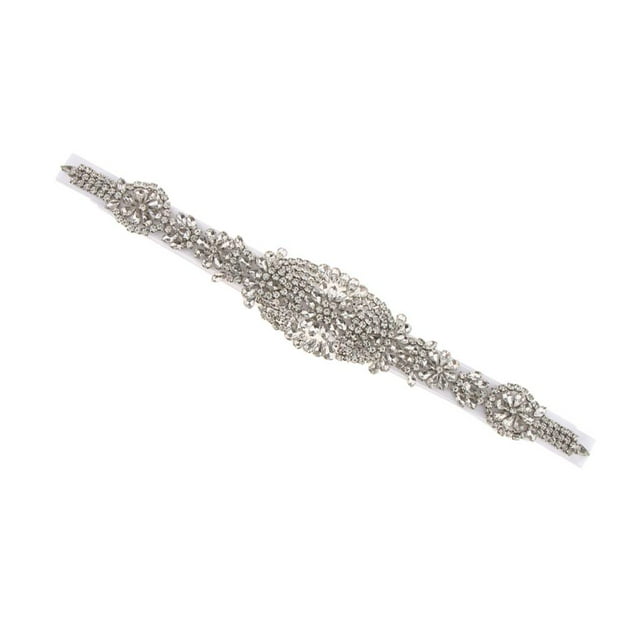 Cinturón de novia Sunnimix de imitación de cristal de lujo con Diamante Aplique blanco