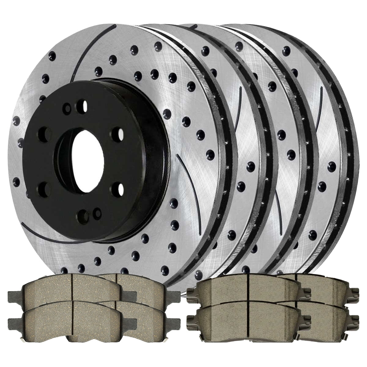 Front Drilled Rotors Ceramic Brake Pads For Jeep Wrangler JK 2007-2017 2018