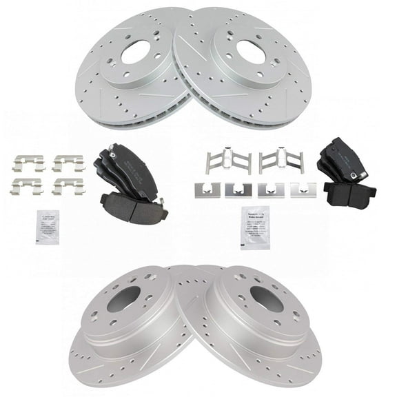 TRQ Front and Rear Performance Brake Pad & Rotor Kit Brake Pads Brake Rotors Set Semi-Metallic Premium G-Coated Fits Select 2004-2008 Acura TL