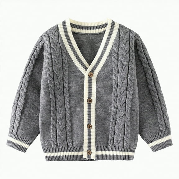 Ccpelsie Boys Cardigan Sweater Soft Cotton Knit Fall Casual Outerwear for Toddlers Big/Little Kids(Grey,4-5 Years)
