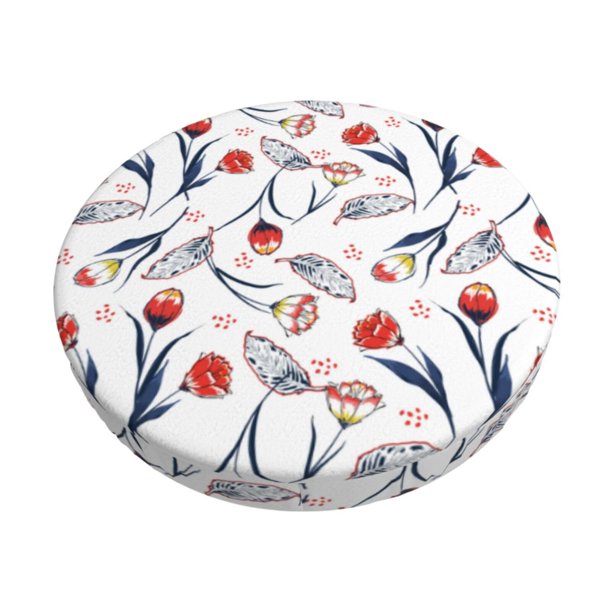 Disketp Tulips Flowers Funda Redonda para Taburete, Funda de Cojín para Silla de Bar Suave y Elástica-12 inch