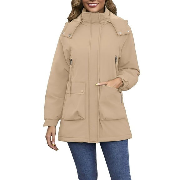 iOPQO Puffer Jacket Women Parka Jacket Women Winter Coats for Women Puffer Womens Puffer Coat Womens Puffer Jacket with Hood Warm Jackets for Women Puffy Jackets Women Beige L
