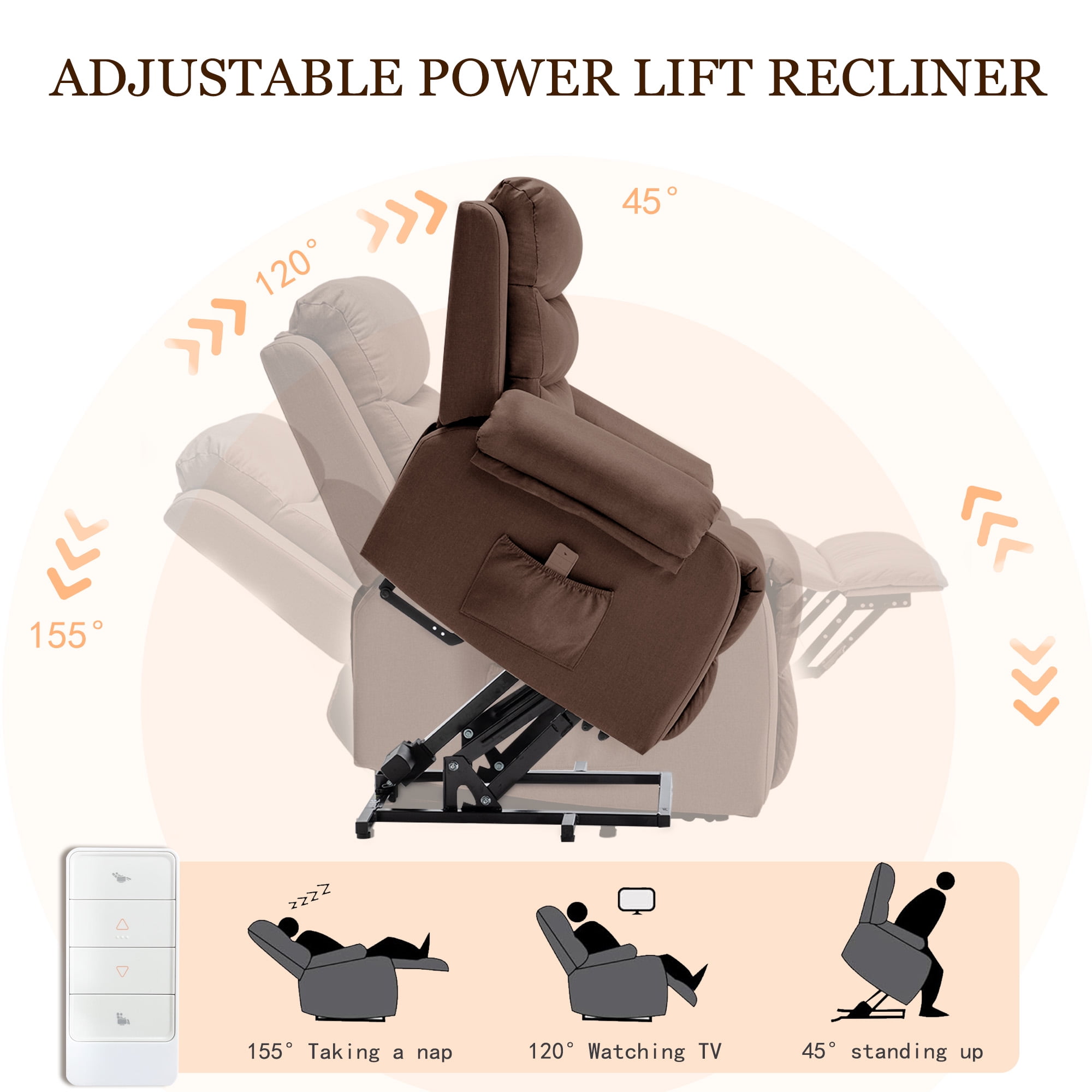 Korser Small Power Lift Recliner Chair for Elderly with Memory Function Linen for Living Room,Brown